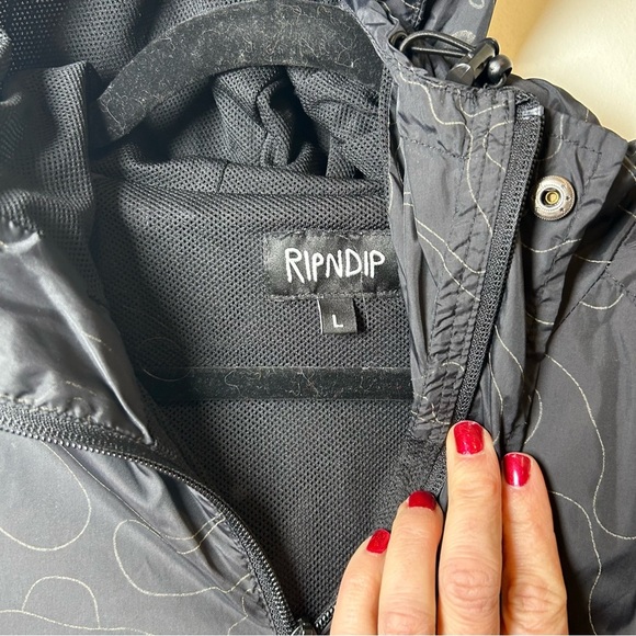 RipnDip black cat Nermal anorak windbreaker jacket hooded size large skater punk - Picture 6 of 11